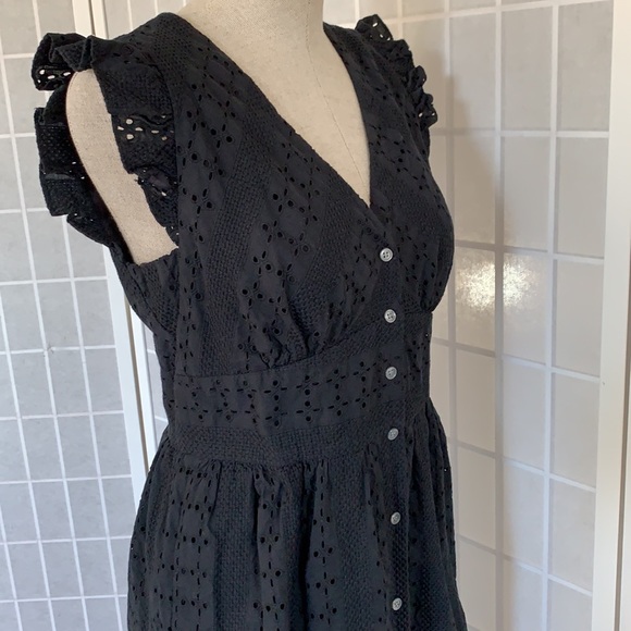 J Crew Black Cotton Eyelet Button Midi Dress Sz 10 - Picture 9 of 15